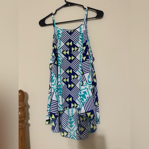 Geometric Blue and Green Women's Top - Picture 2 of 2